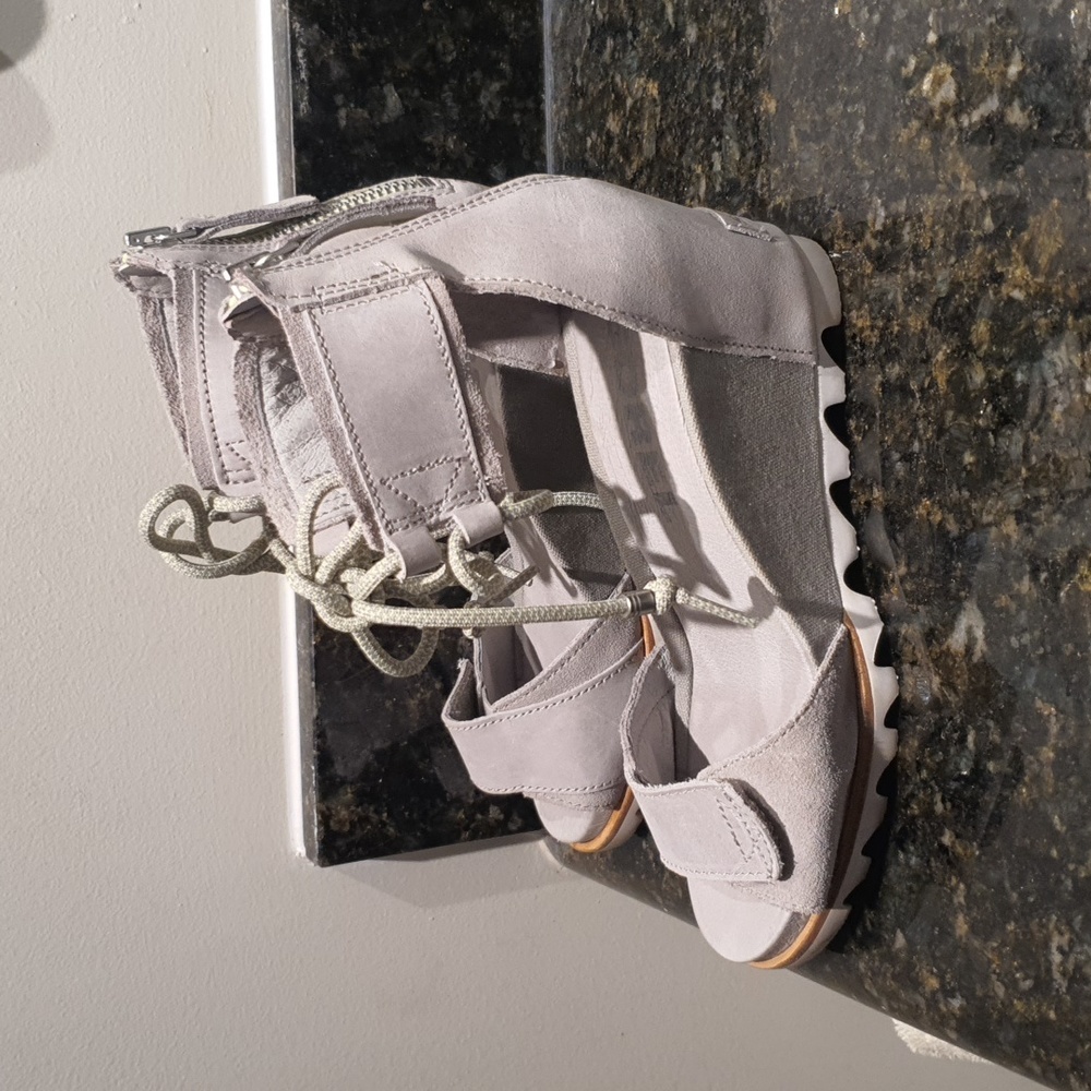 Sorel Light Gray Suede Wedge Sandals